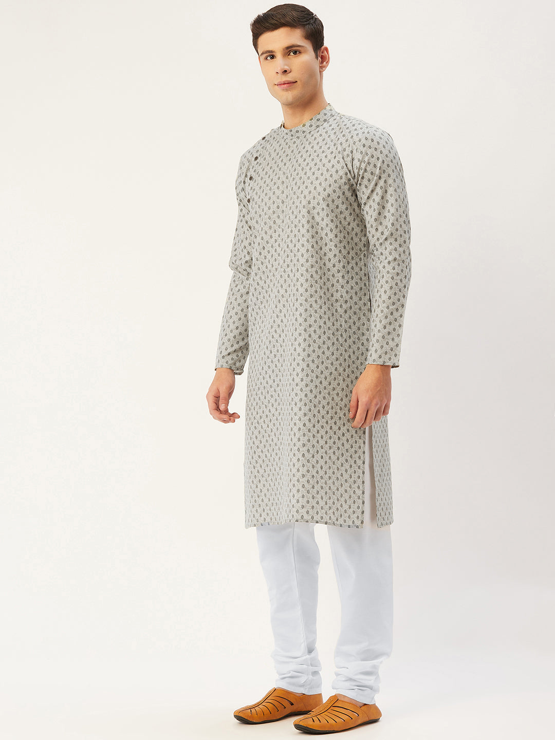 Men's Grey Cotton printed kurta Only( KO 652 Grey ) - Virat Fashions