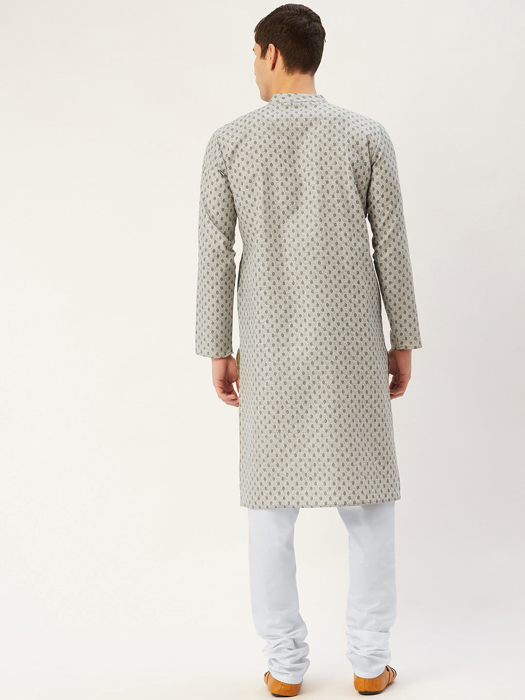 Men's Grey Cotton printed kurta Pyjama Set ( JOKP 652 Grey ) - Virat Fashions