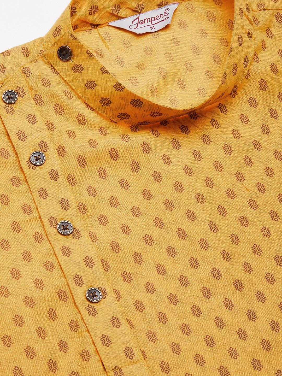 Men's Mustard Cotton printed kurta Pyjama Set ( JOKP 652 Mustard ) - Virat Fashions