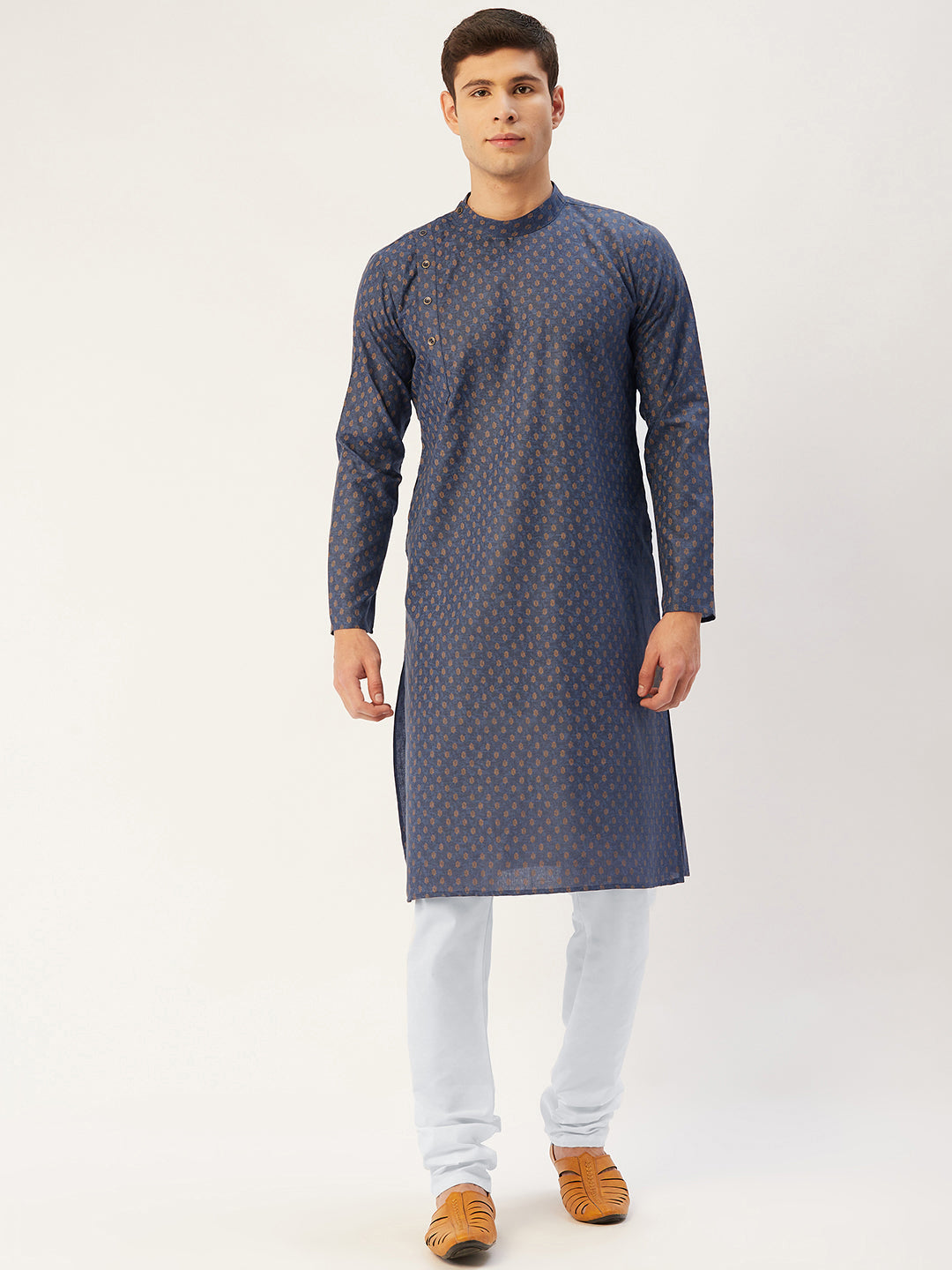 Men's Navy Cotton printed kurta Only( KO 652 Navy ) - Virat Fashions