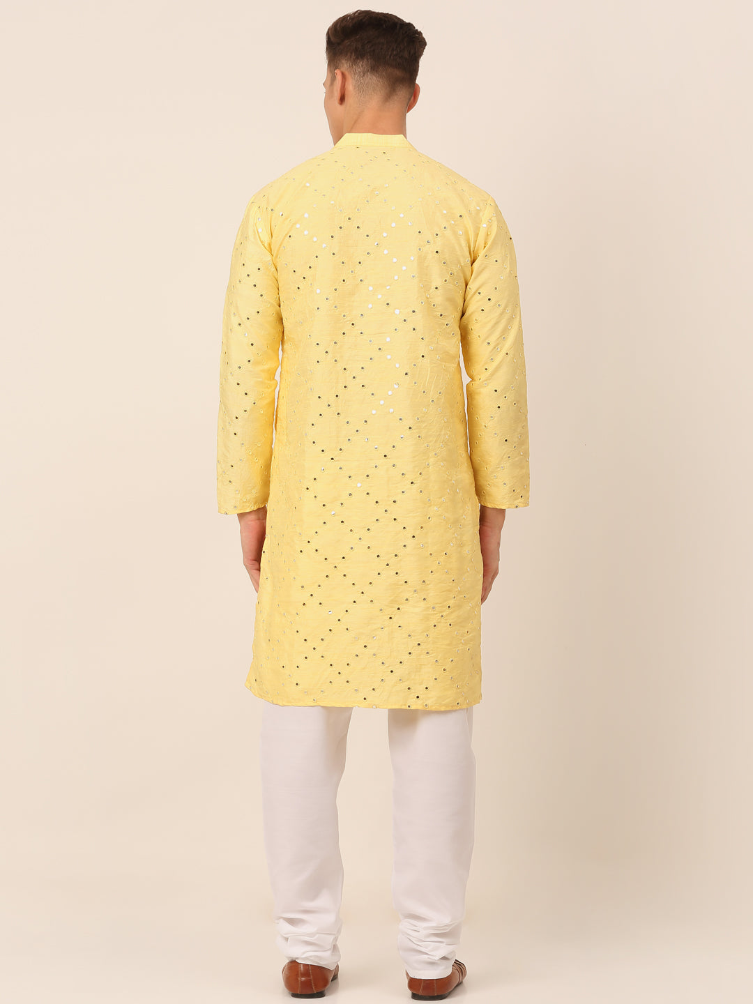 Men's Lemon Mirror Work Kurta Pyjama ( Jokp 659 Lemon ) - Virat Fashions