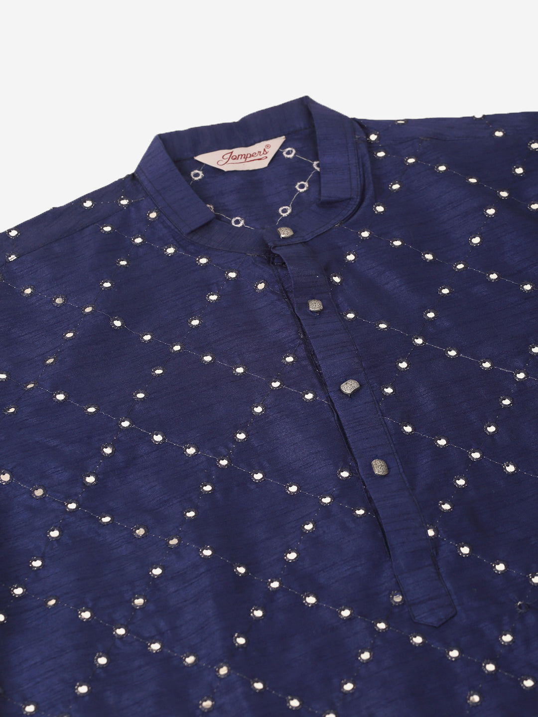 Men's Navy Blue Mirror Work Kurta Pyjama ( Jokp 659 Navy ) - Virat Fashions