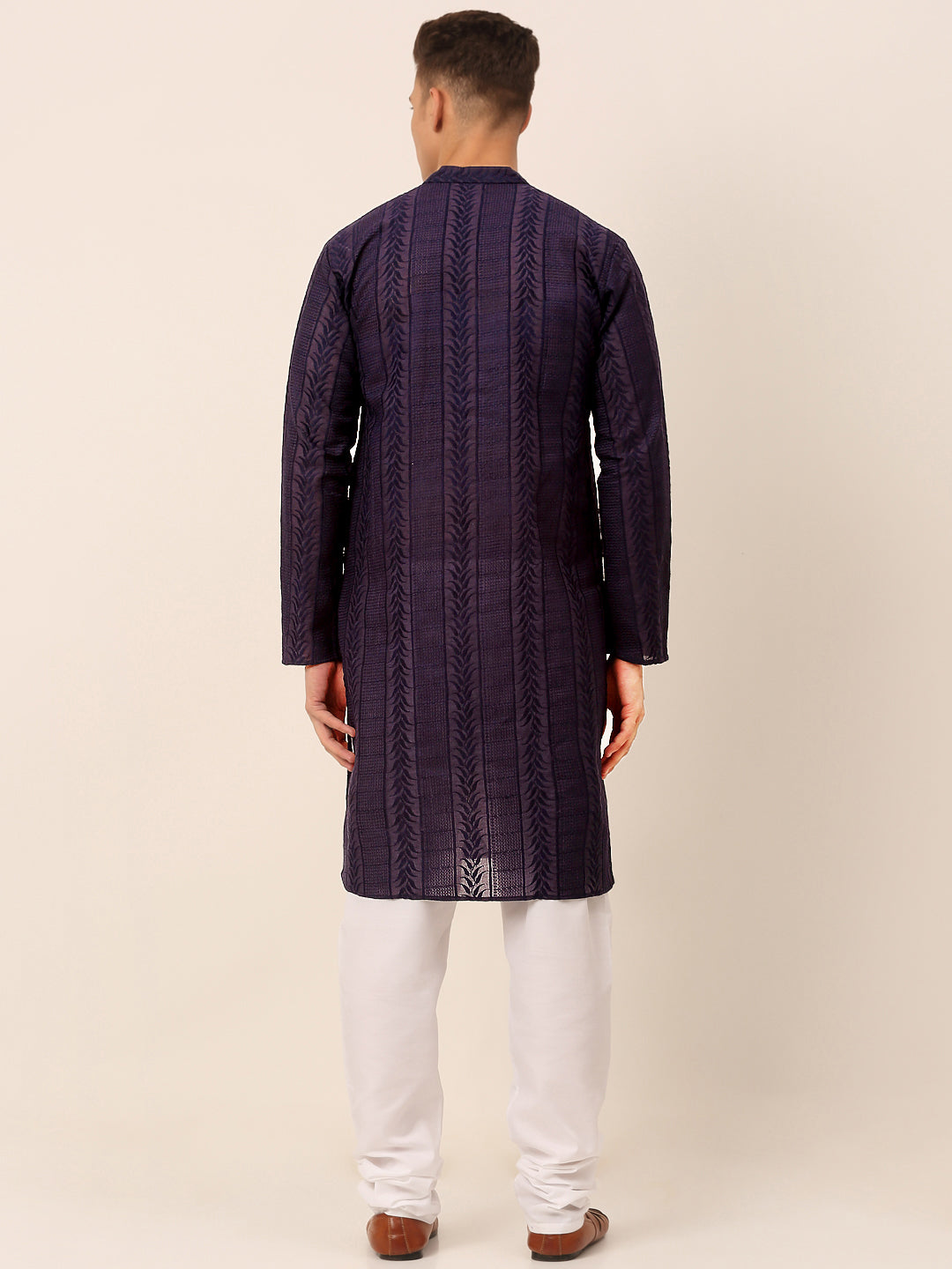 Men's Pure Cotton Embroidered Kurta Pyjama Set ( Jokp 660 Navy ) - Virat Fashions