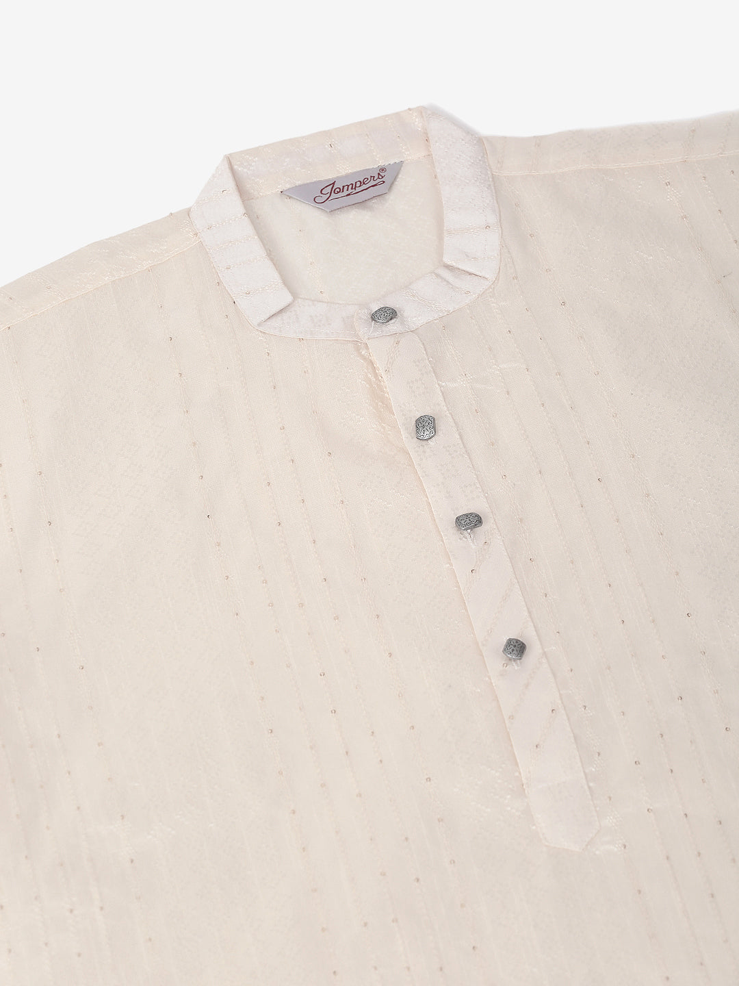 Men's Silk Blend Sequence Embroidered Kurta Pyjama Set ( Jokp 661 Cream ) - Virat Fashions