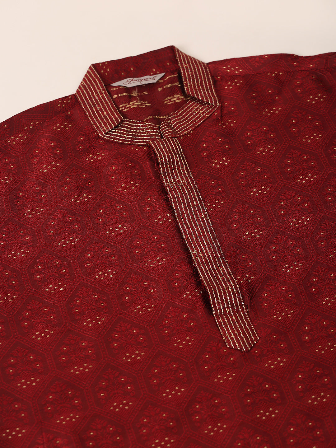 Men's Silk Blend Collar Embroidered Kurta Pyjama Set ( Jokp 662 Maroon ) - Virat Fashions