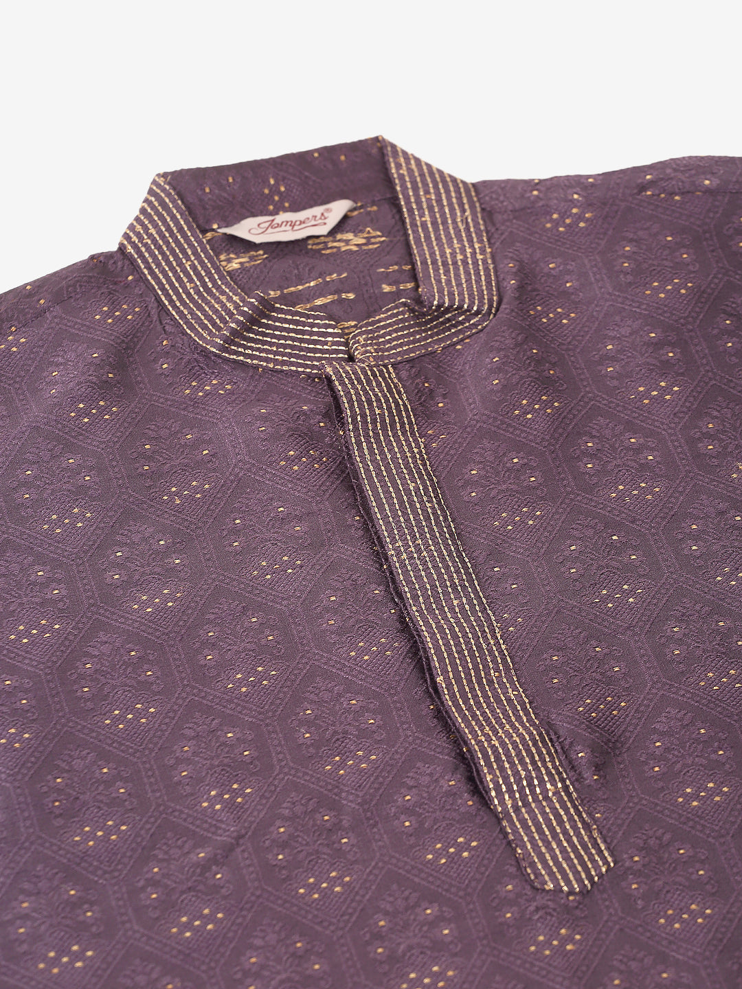 Men's Silk Blend Collar Embroidered Kurta Pyjama Set ( Jokp 662 Purple ) - Virat Fashions