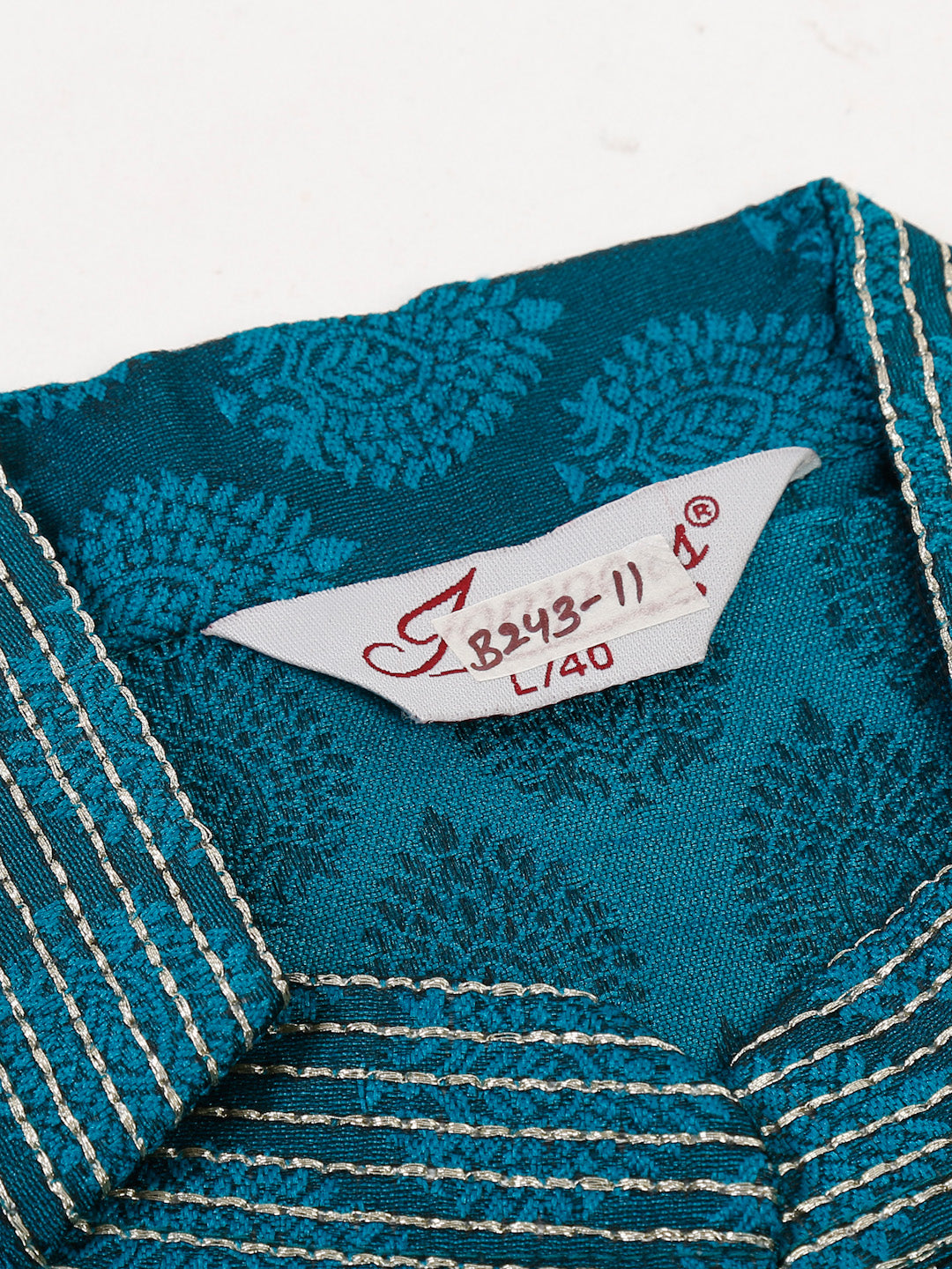 Men's Silk Blend Collar Embroidered Kurta Pyjama Set ( Jokp 663 Peacock ) - Virat Fashions