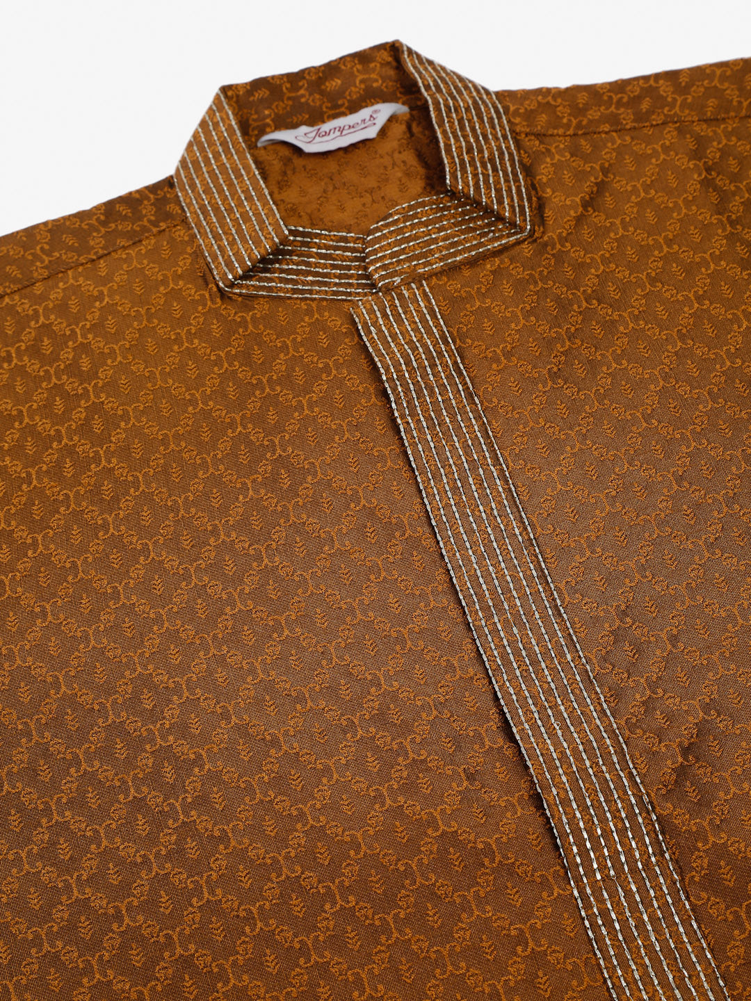 Men's Silk Blend Collar Embroidered Kurta Pyjama Set ( Jokp 664 Brown ) - Virat Fashions