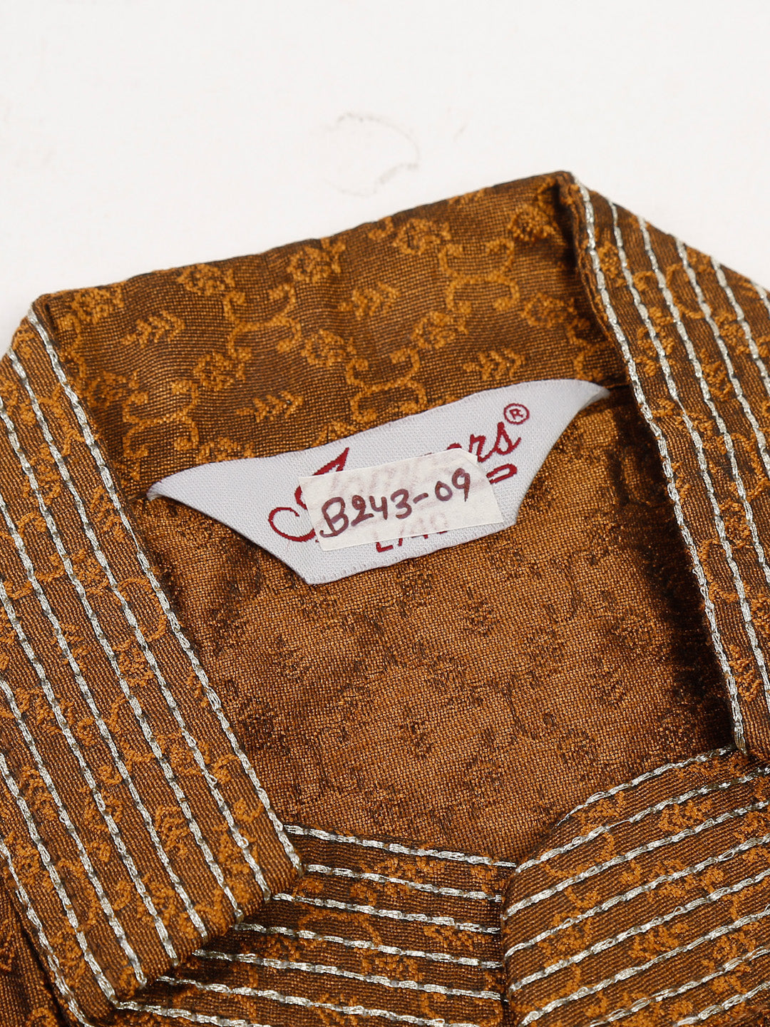 Men's Silk Blend Collar Embroidered Kurta Pyjama Set ( Jokp 664 Brown ) - Virat Fashions