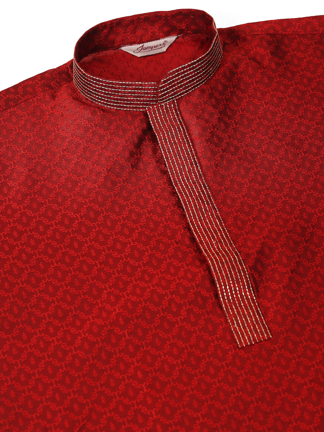Men's Silk Blend Collar Embroidered Kurta Pyjama Set ( Jokp 664 Maroon ) - Virat Fashions