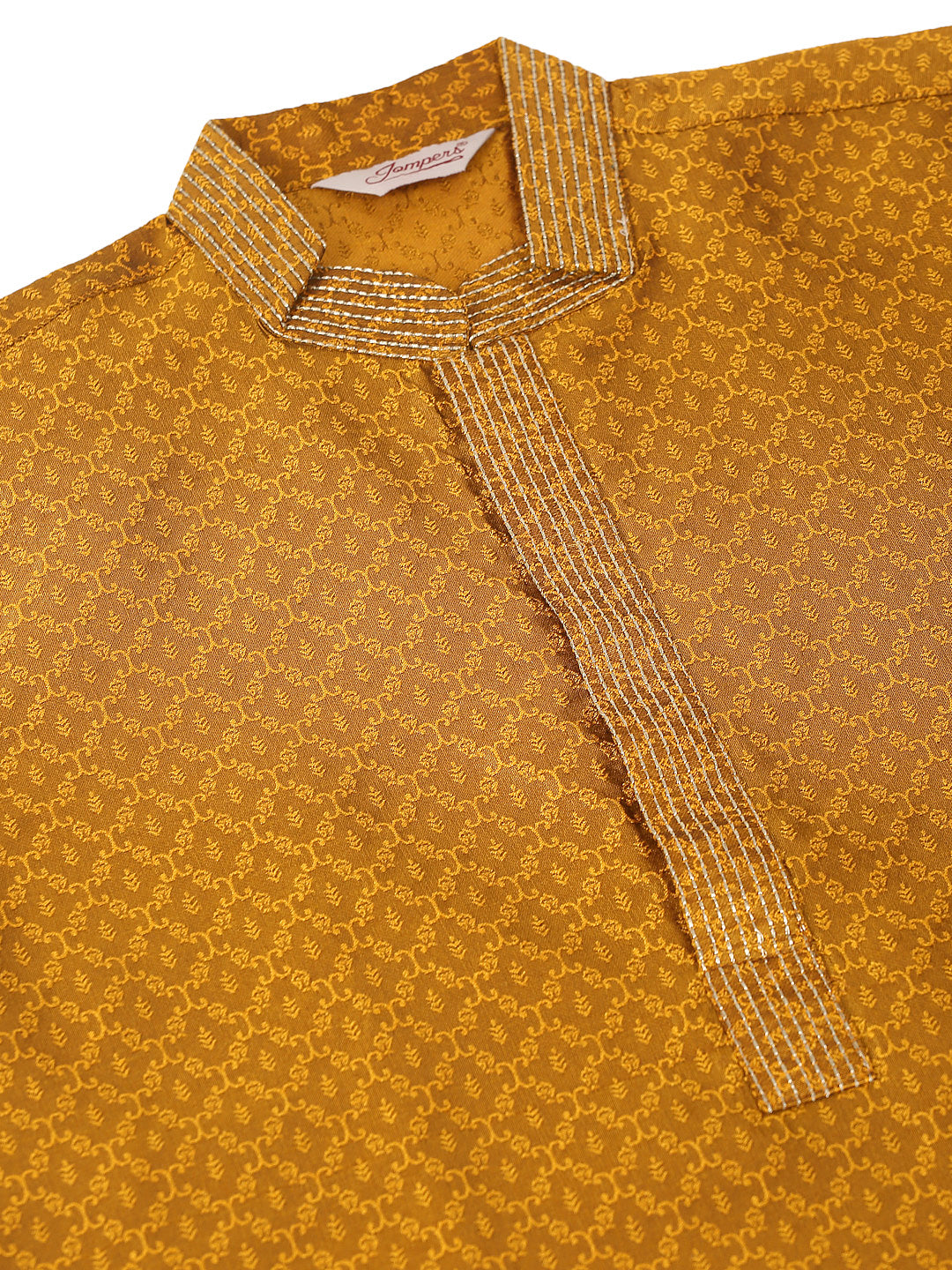 Men's Silk Blend Collar Embroidered Kurta Pyjama Set ( Jokp 664 Mustard ) - Virat Fashions