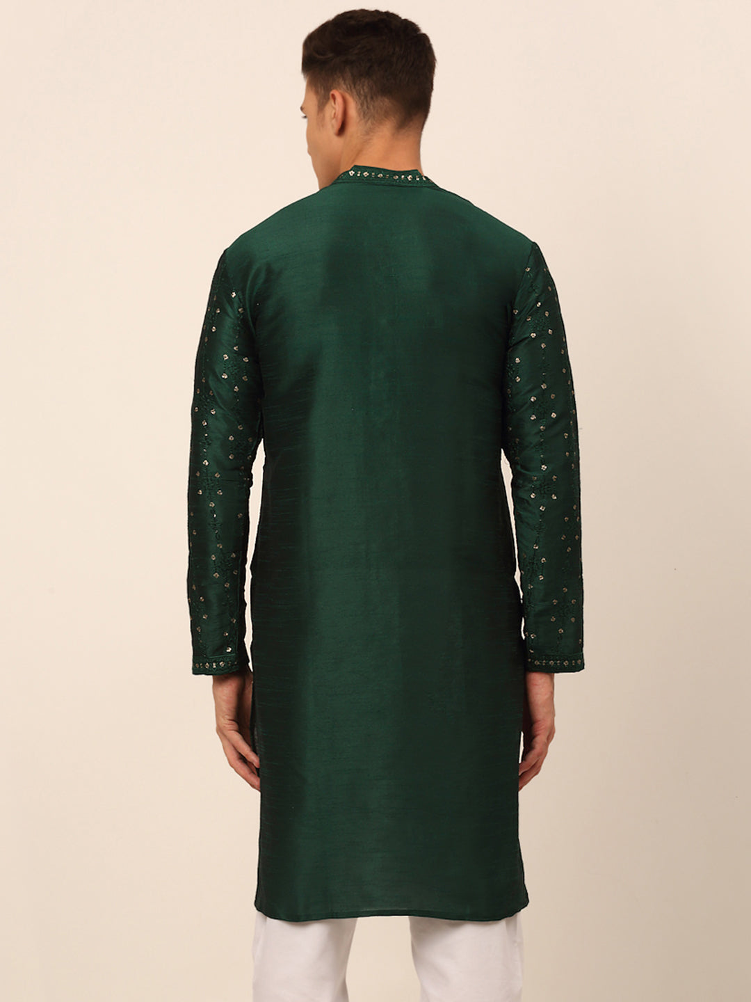 Men's Silk Blend Collar Embroidered Kurta Only ( Ko 665 Green ) - Virat Fashions
