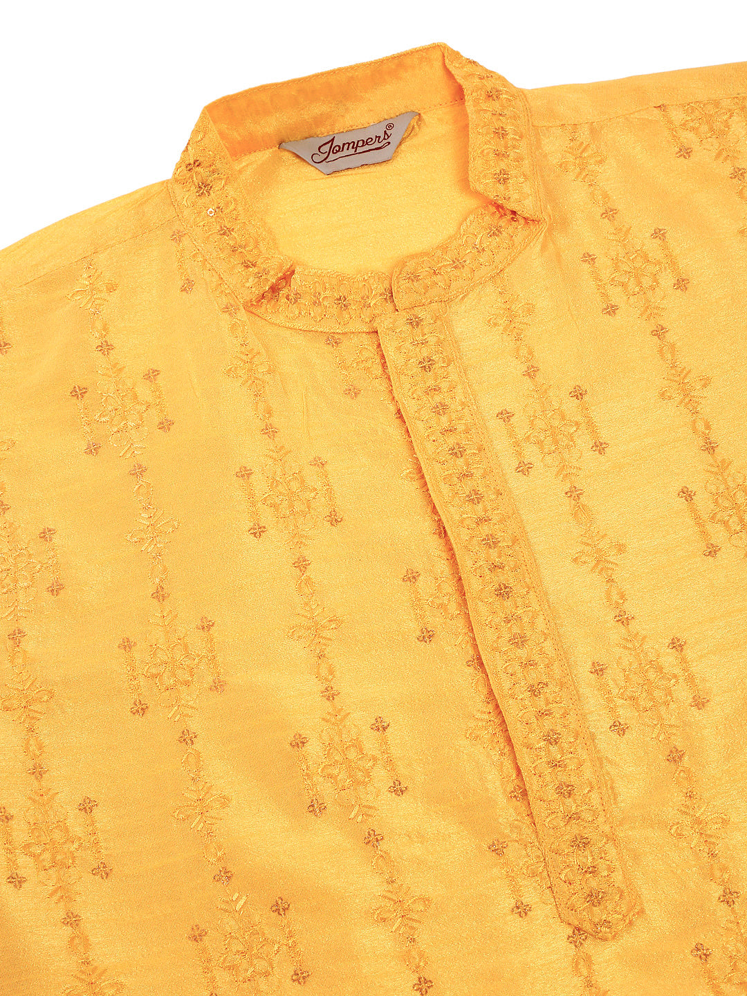 Men's Silk Blend Collar Embroidered Kurta Only ( Ko 665 Yellow ) - Virat Fashions