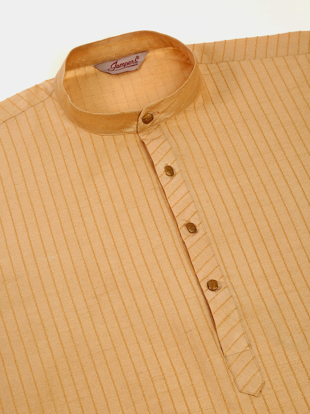 Men's Beige Striped Pleated Chikankari Kurta Pyjama Set ( Jokp 666 Beige ) - Virat Fashions