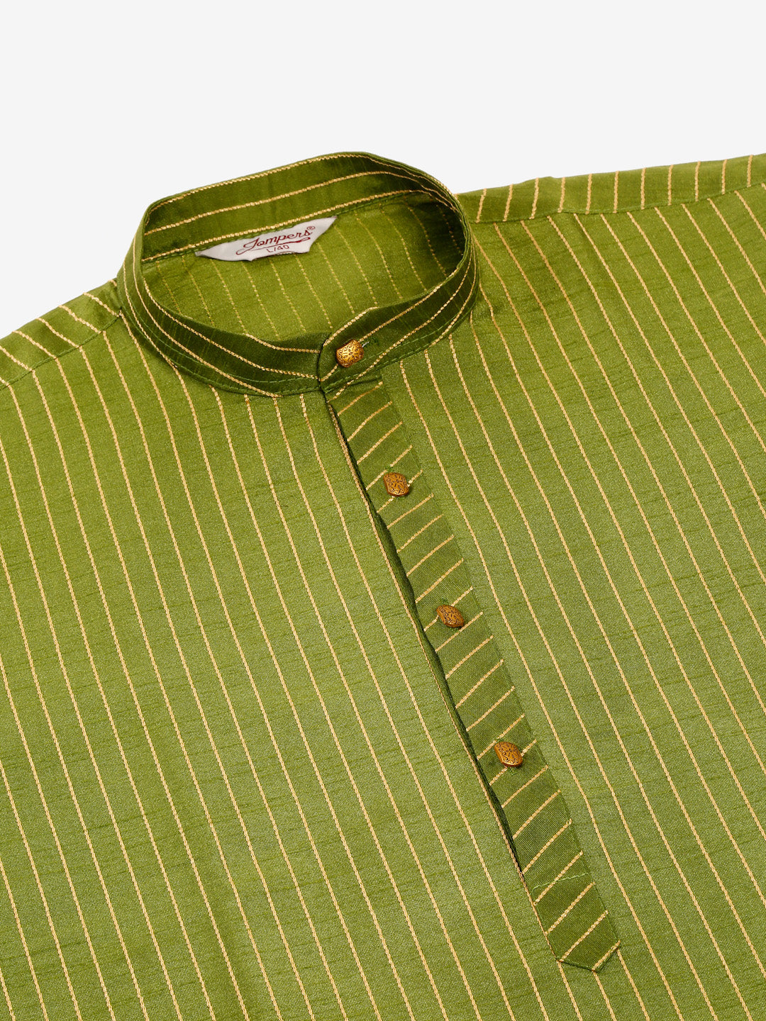 Men's Olive Green Striped Pleated Chikankari Kurta Pyjama Set ( Jokp 666 Olive ) - Virat Fashions