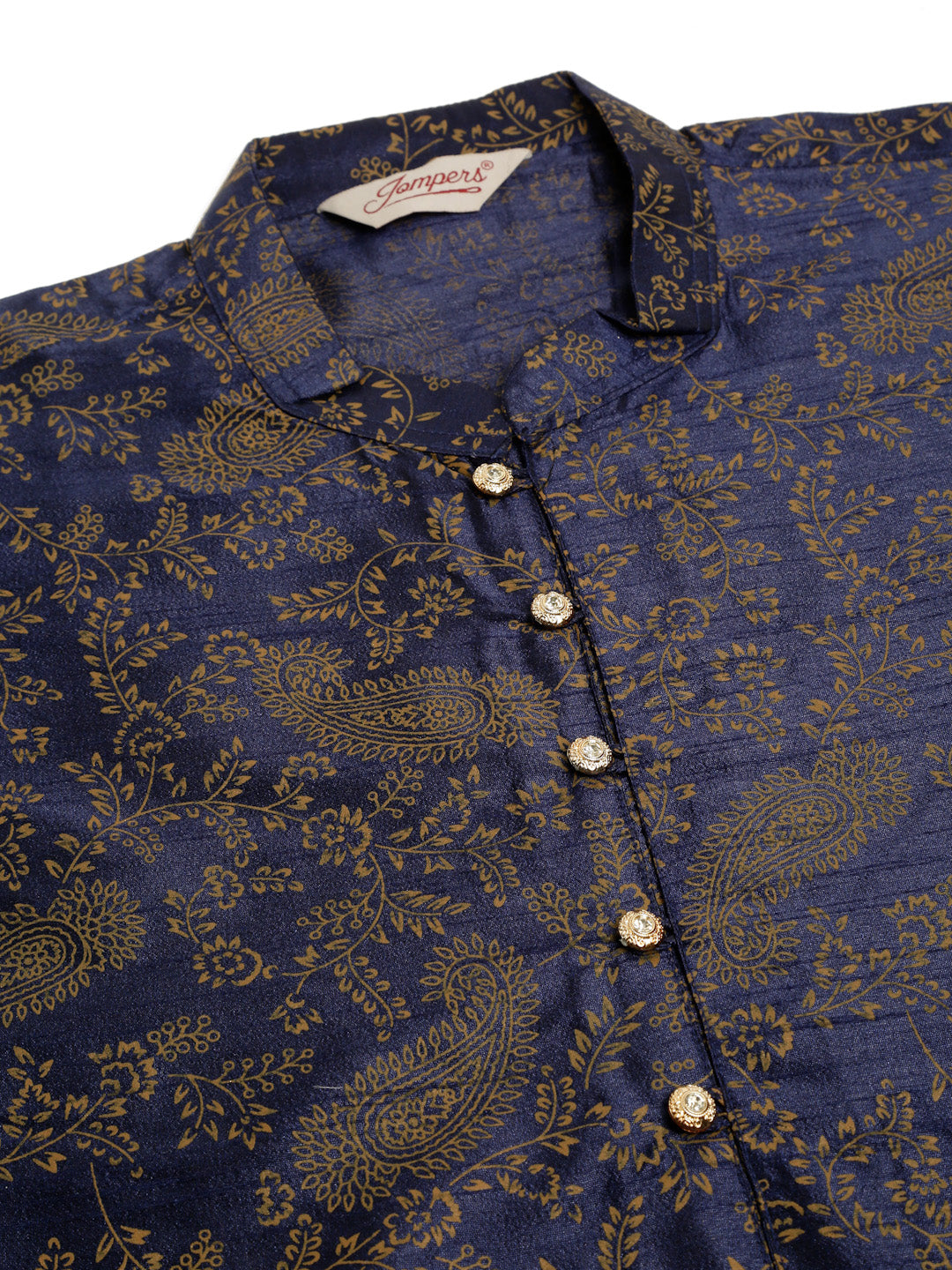 Men's Navy Blue Paisley Printed Kurta With Pyjama ( Jokp 667 Navy ) - Virat Fashions