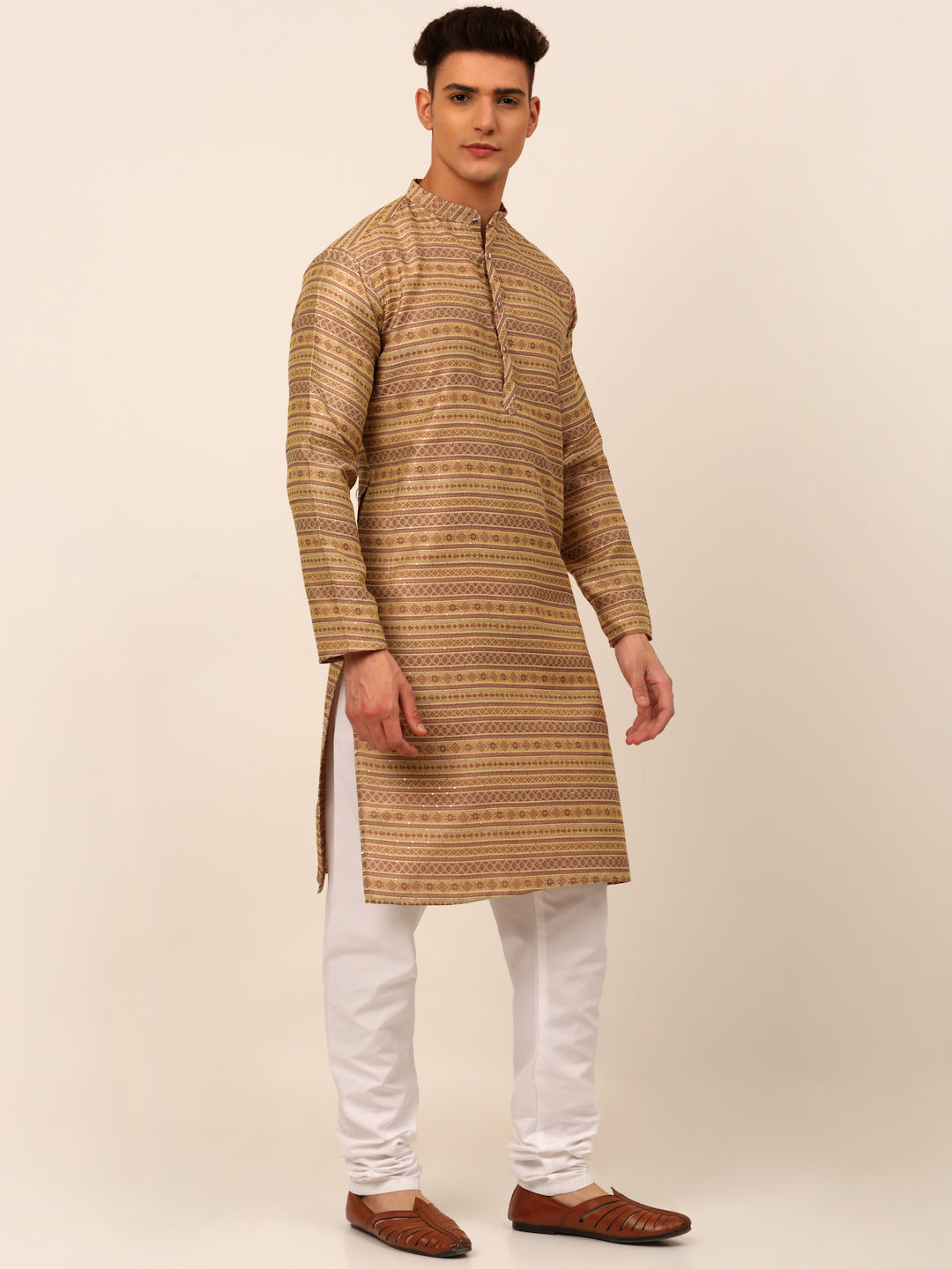 Men's Sequinned Kurta With Churidar ( Jokp 668 Brown ) - Virat Fashions