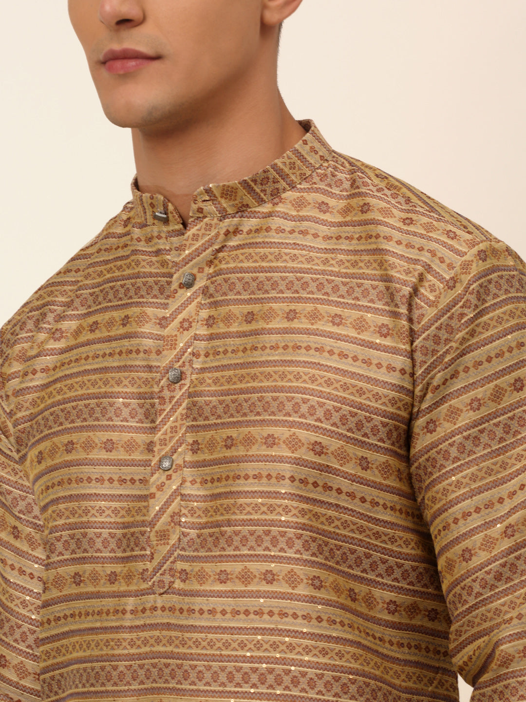 Men's Sequinned Kurta With Churidar ( Jokp 668 Brown ) - Virat Fashions