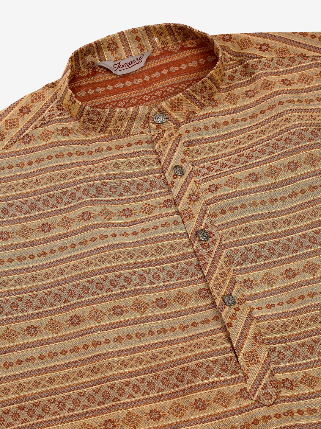 Men's Printed Sequinned Kurta Only ( Ko 668 Brown ) - Virat Fashions