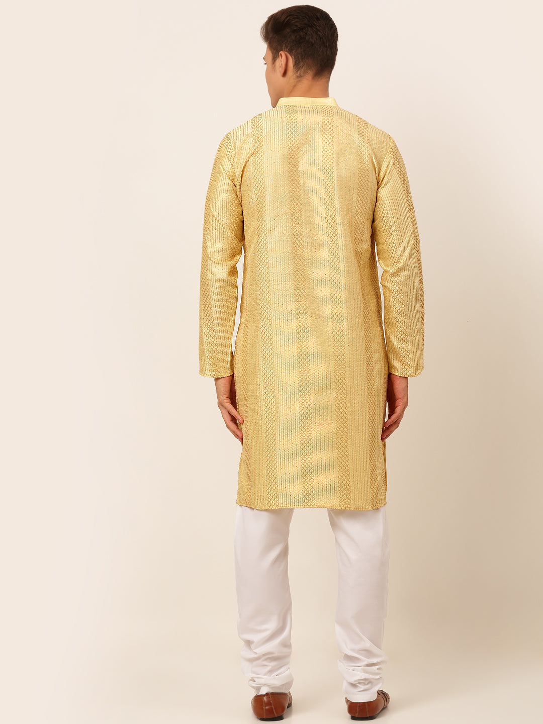 Men's Golden Embroiderd Kurta Pyjama ( Jokp 671 Golden ) - Virat Fashions