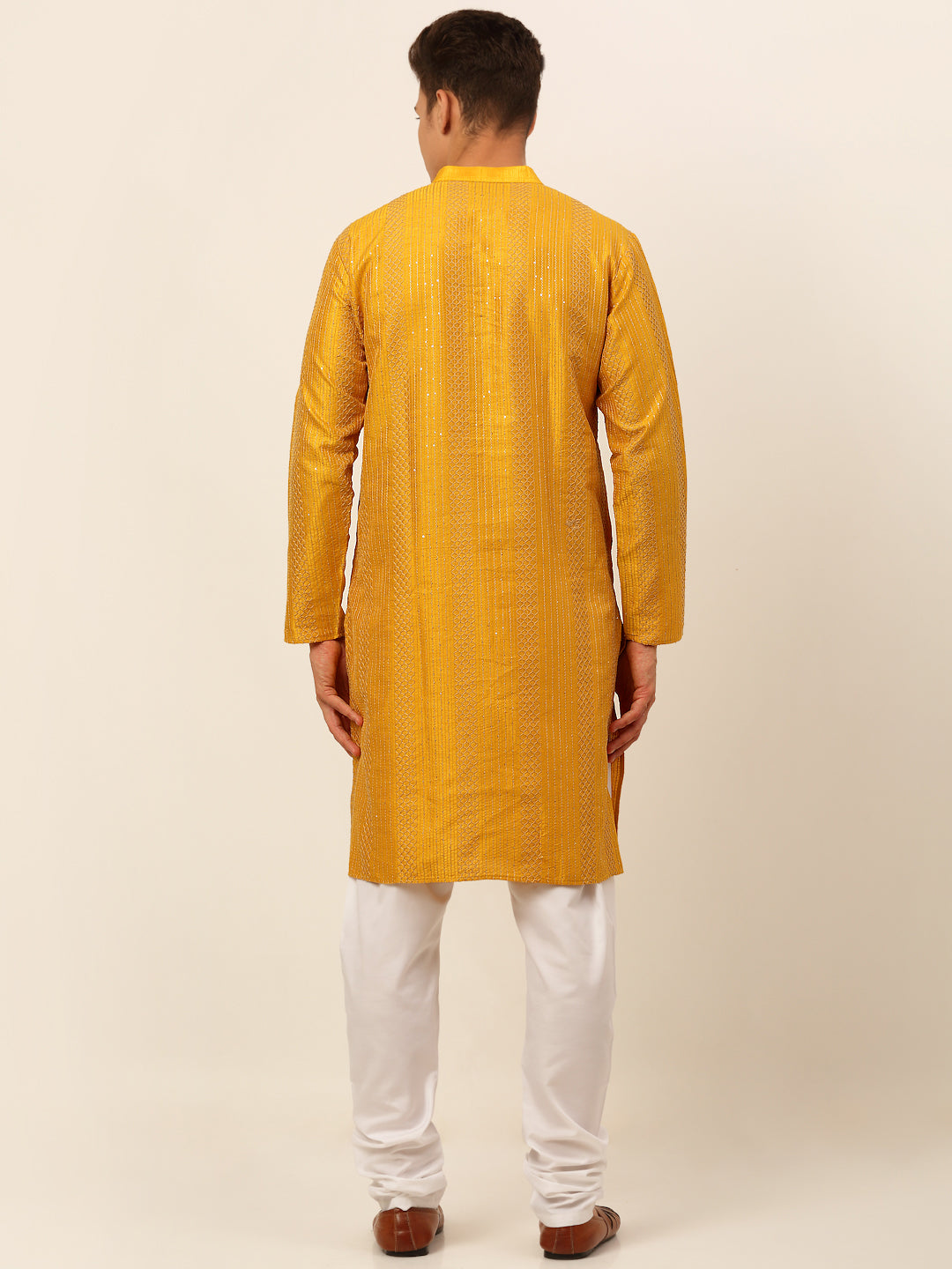 Men's Mustard Embroiderd Kurta Pyjama ( Jokp 671 Mustard ) - Virat Fashions