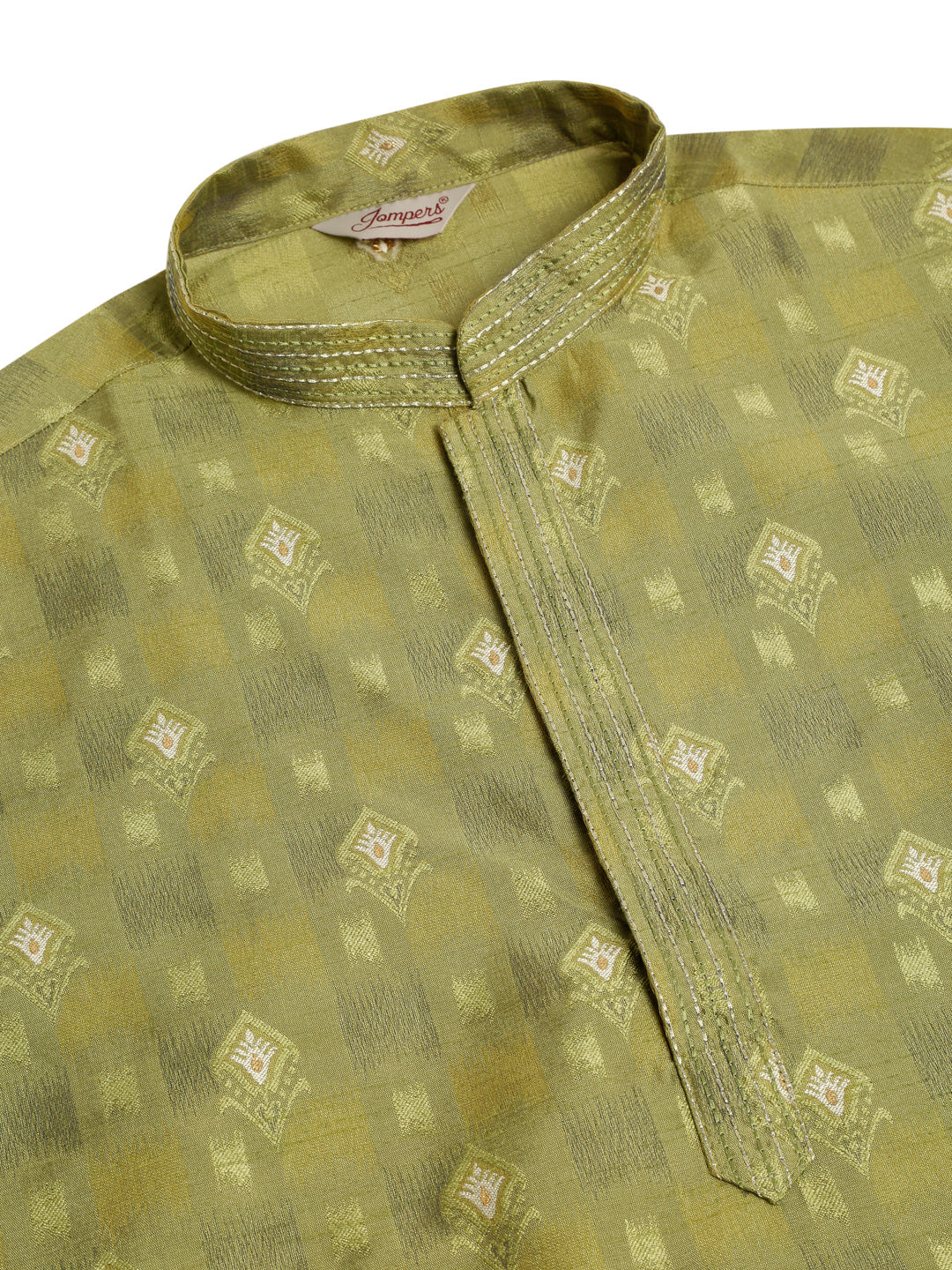 Men's Green Collar Embroidered Woven Design Kurta Pyjama ( Jokp 672 Green ) - Virat Fashions