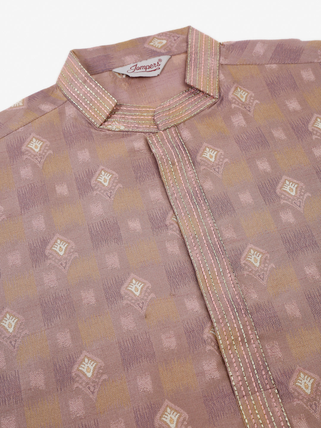Men's Pink Collar Embroidered Woven Design Kurta Pyjama ( Jokp 672 Pink ) - Virat Fashions