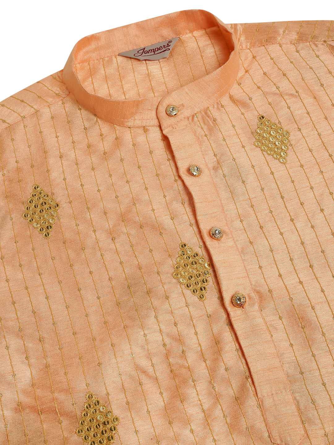 Men's Peach Embroidered Sequinned Kurta With Churidar ( Jokp 673 Peach ) - Virat Fashions