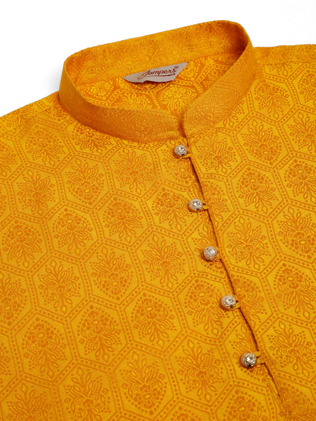 Men's Mustard And Golden Woven Design Kurta Pyjama ( Jokp 674 Mustard ) - Virat Fashions