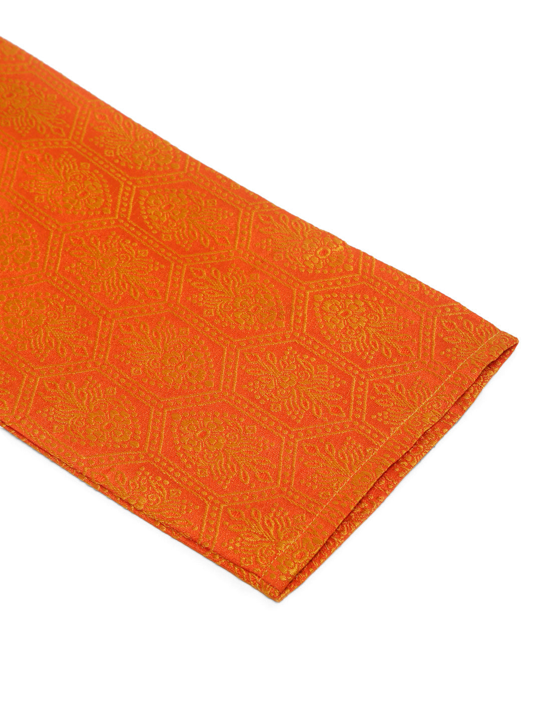 Men's Orange And Golden Woven Design Kurta Pyjama ( Jokp 674 Orange ) - Virat Fashions