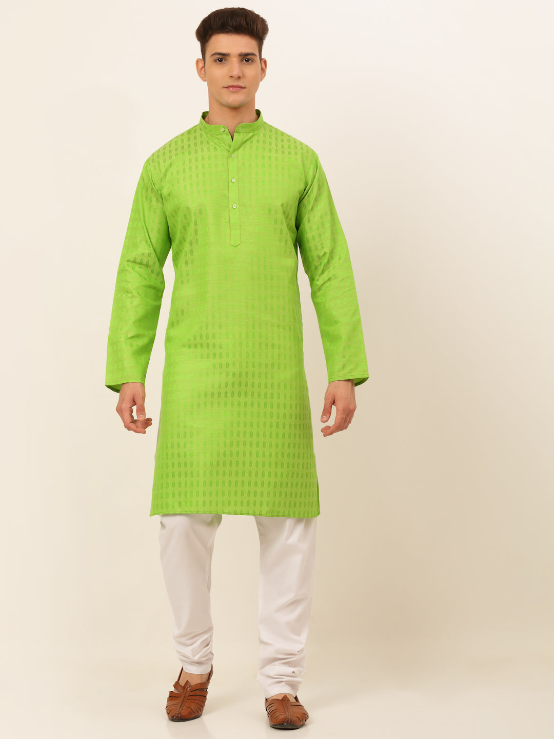 Men's Green Woven Design Kurta Pyjama ( Jokp 675 Green ) - Virat Fashions