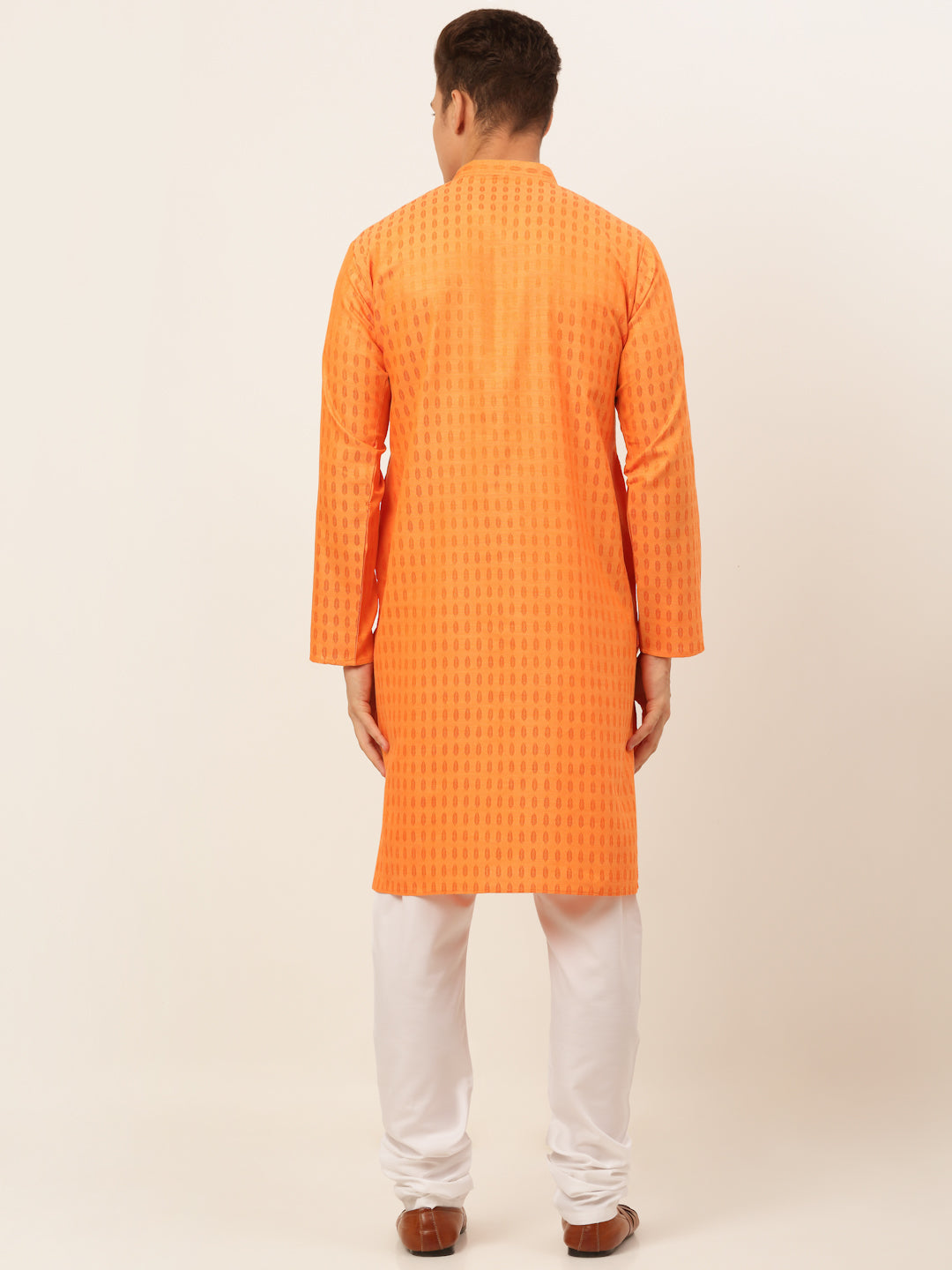 Men's Orange Woven Design Kurta Pyjama ( Jokp 675 Orange ) - Virat Fashions