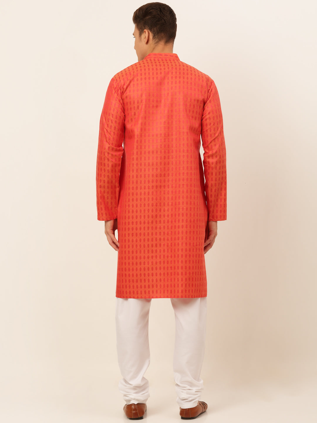 Men's Red Woven Design Kurta Pyjama ( Jokp 675 Red ) - Virat Fashions