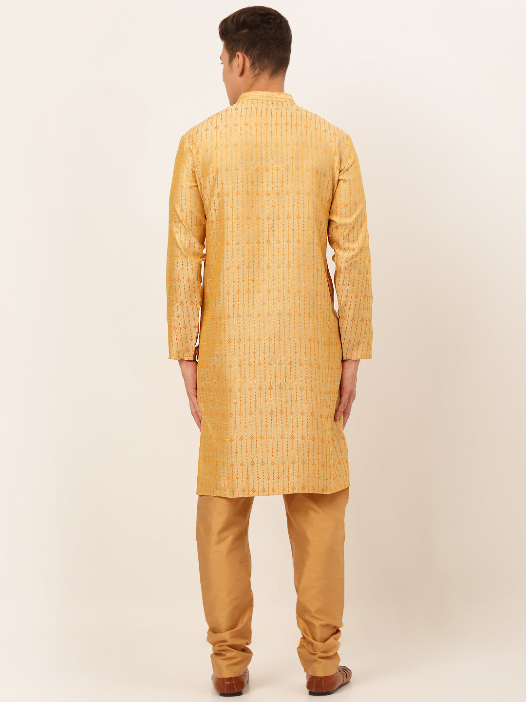 Men's Golden Embroidered Kurta Pyjama Sets ( Jokp 676 Golden ) - Virat Fashions