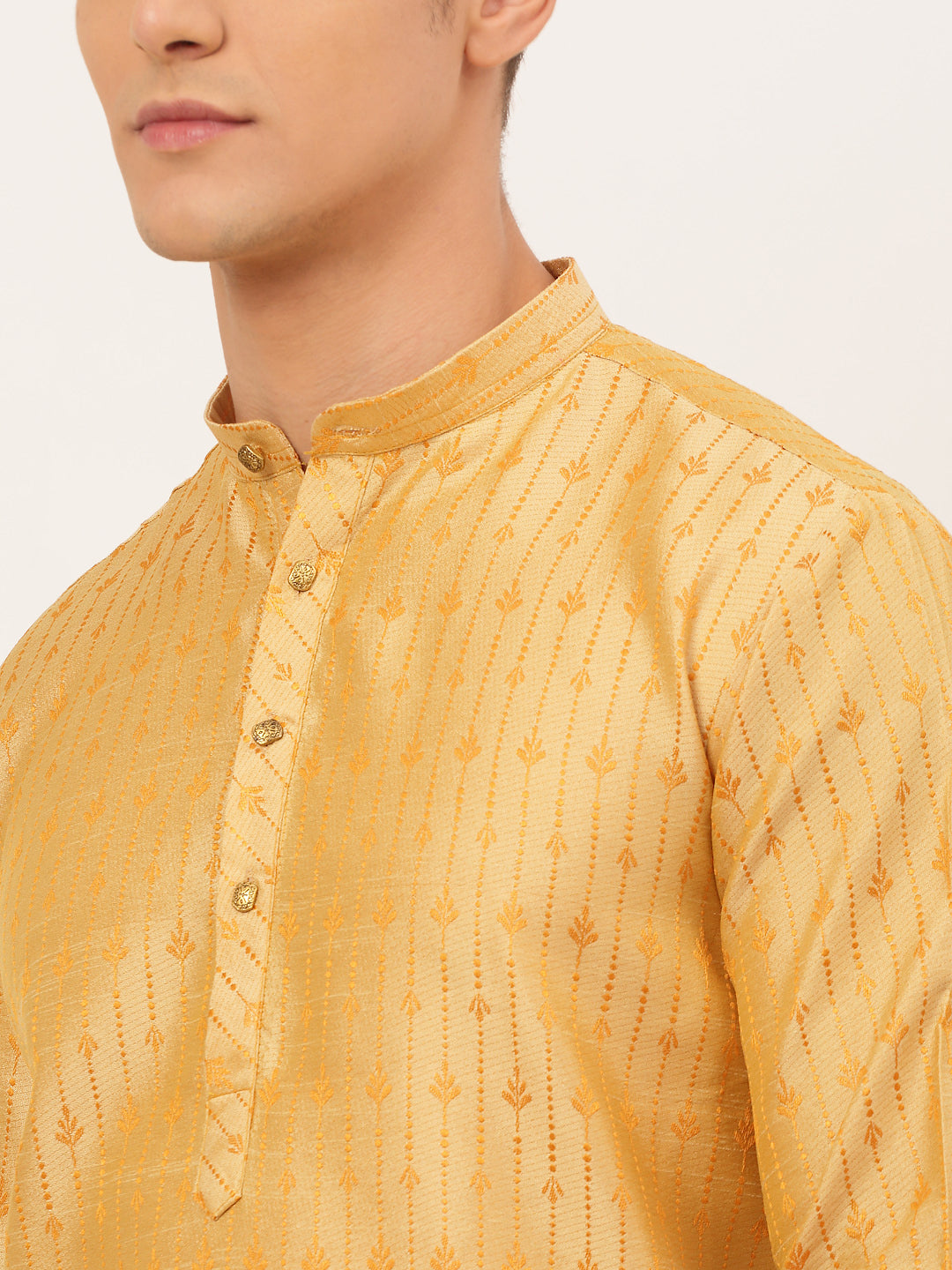 Men's Golden Embroidered Kurta Pyjama Sets ( Jokp 676 Golden ) - Virat Fashions