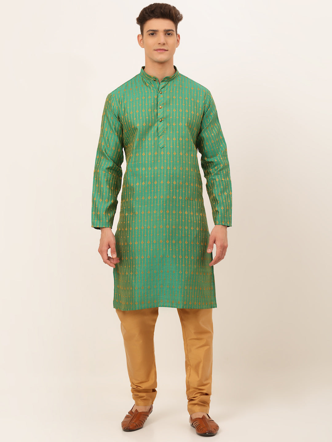 Men's Green Embroidered Kurta Pyjama Sets ( Jokp 676 Green ) - Virat Fashions