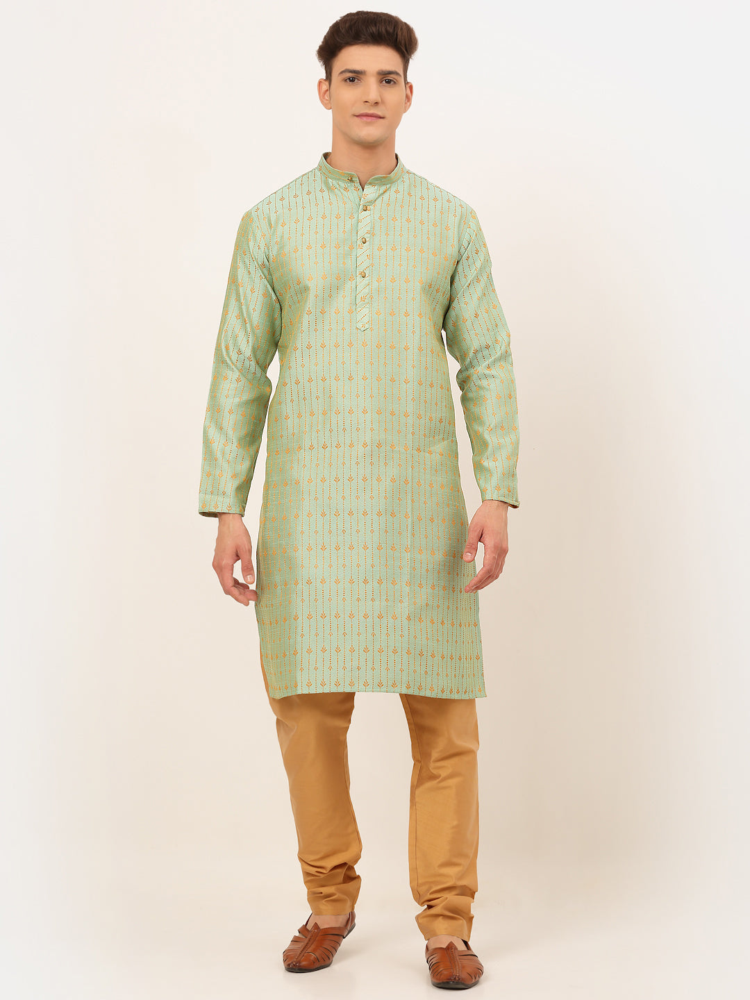 Men's Lime Green Embroidered Kurta Pyjama Sets ( Jokp 676 Lime ) - Virat Fashions