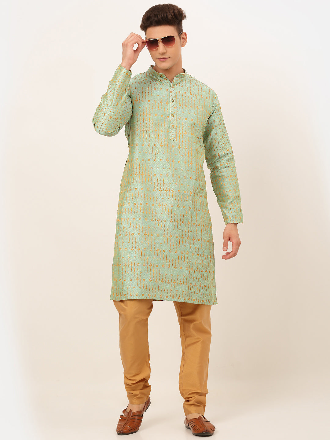 Men's Lime Green Embroidered Kurta Pyjama Sets ( Jokp 676 Lime ) - Virat Fashions