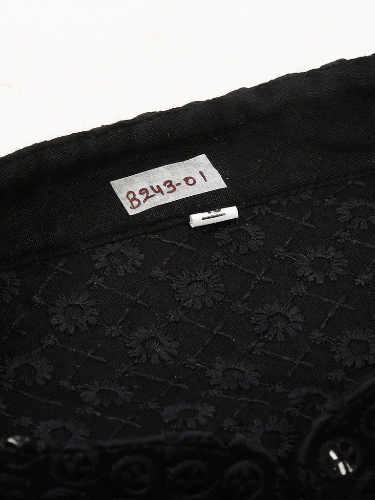 Men's Black Chikankari Embroidered and Sequence Kurta with Churidar ( JOKP 678 Black )