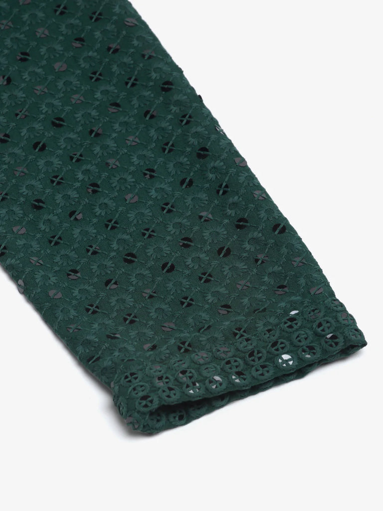 Men's Olive Green Chikankari Embroidered and Sequence Kurta with Churidar ( JOKP 678 Olive )