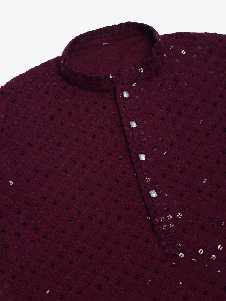 Men's Purple Chikankari Embroidered and Sequence Kurta with Churidar ( JOKP 678 Purple )