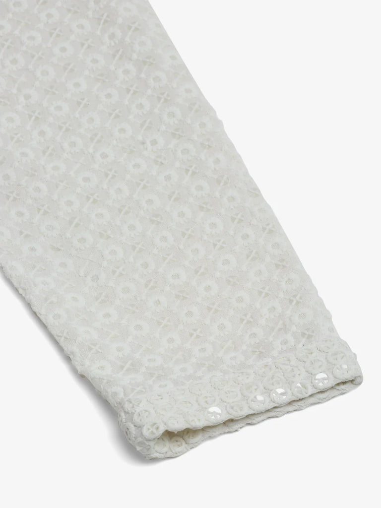 Men's White Chikankari Embroidered and Sequence Kurta with Churidar ( JOKP 678 White )