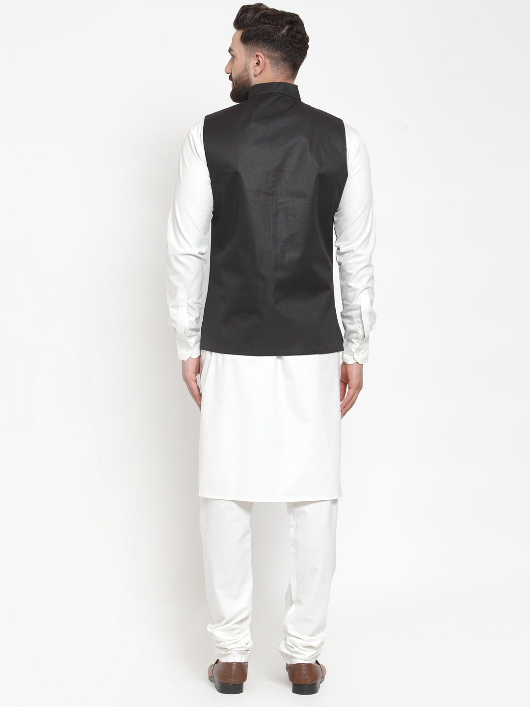 Men's Solid Kurta Pajama with Solid Waistcoat ( JOKP WC 4051Black ) - Virat Fashions