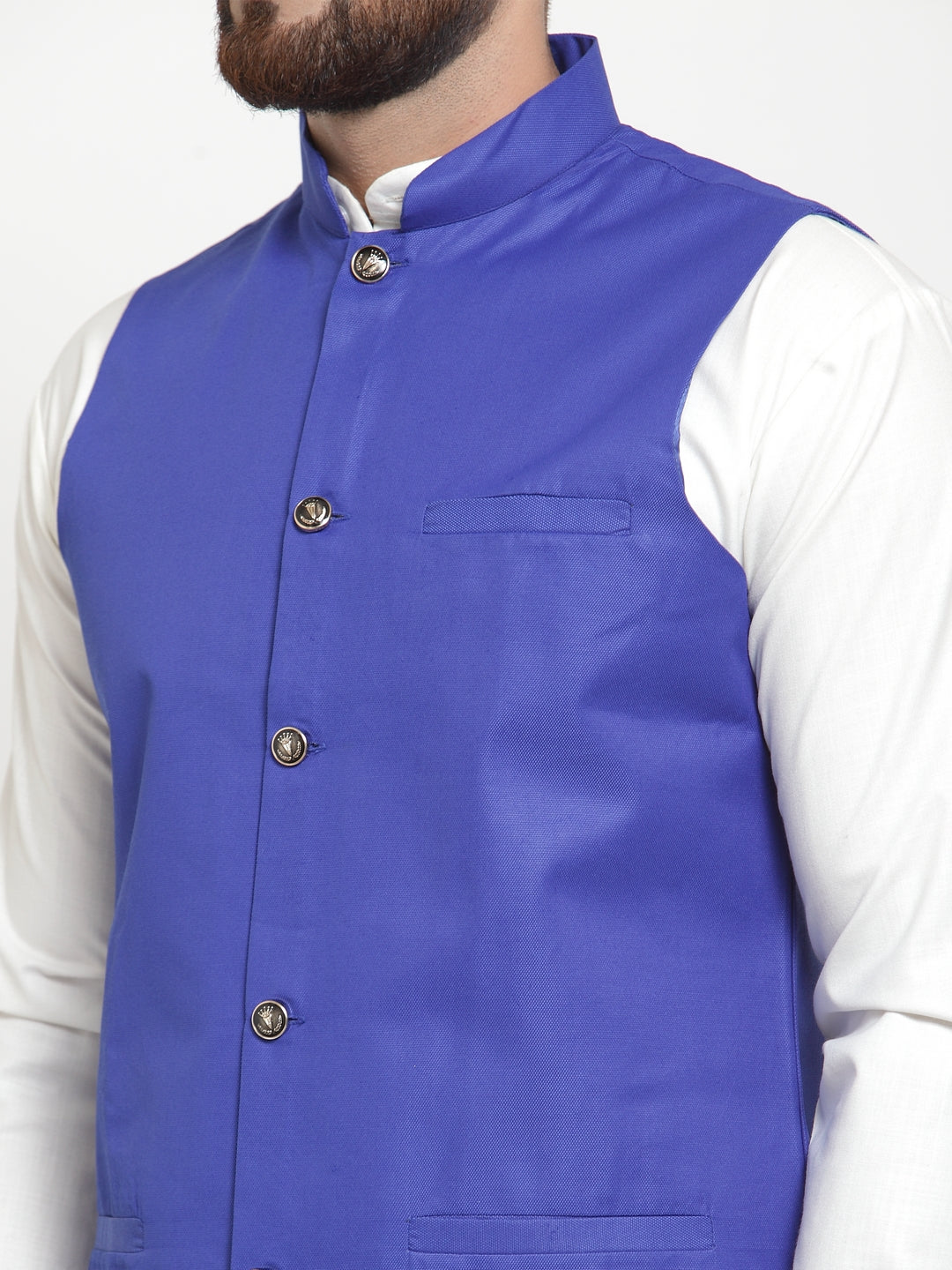 Men's Solid Kurta Pajama with Solid Waistcoat ( JOKP WC 4051Royal ) - Virat Fashions