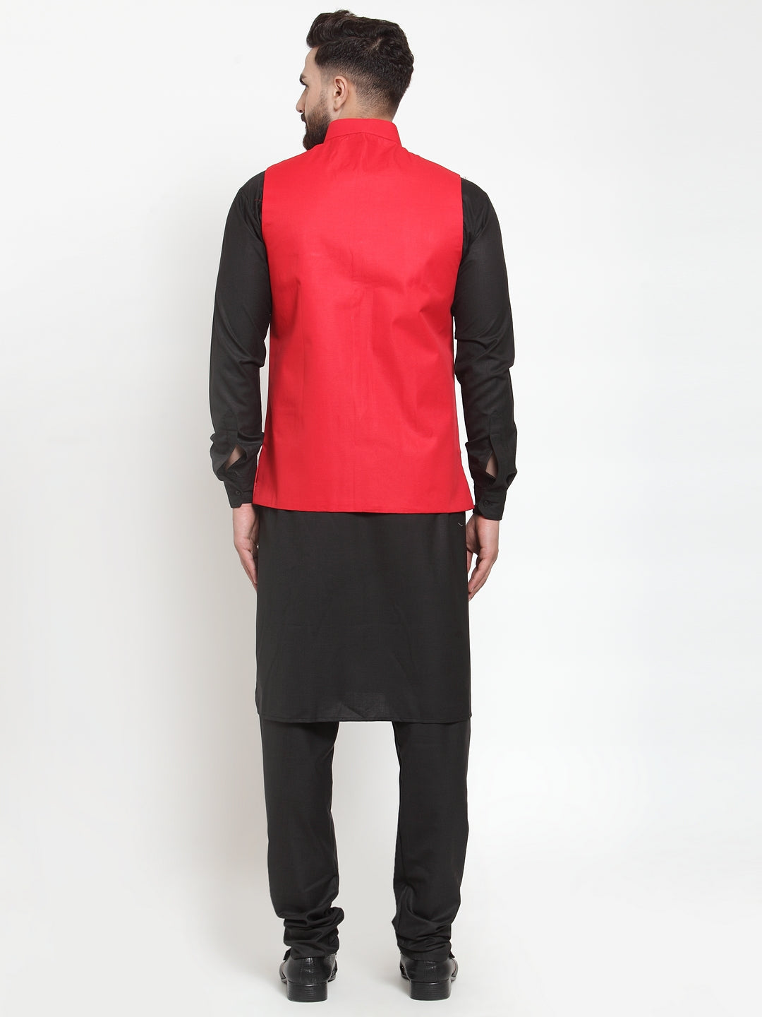 Men's Solid Kurta Pajama with Solid Waistcoat ( JOKP WC 4052Red ) - Virat Fashions