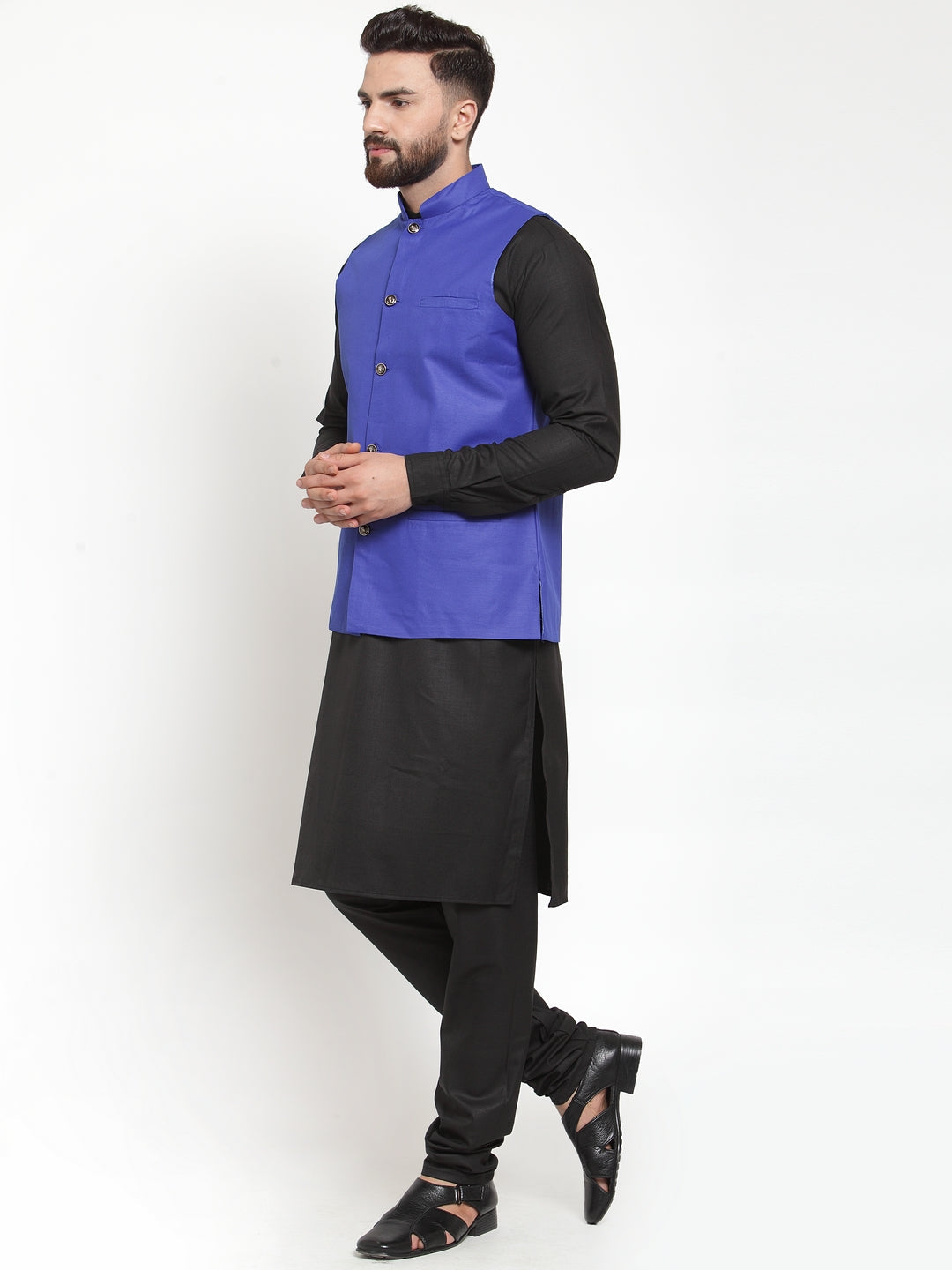Men's Solid Kurta Pajama with Solid Waistcoat ( JOKP WC 4052Royal ) - Virat Fashions