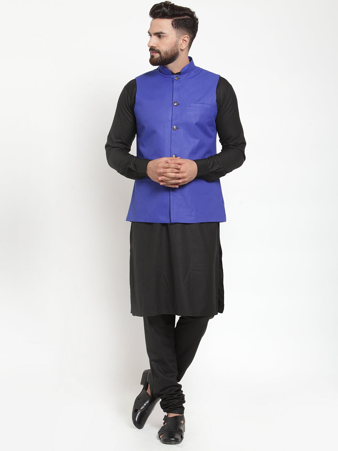 Men's Solid Kurta Pajama with Solid Waistcoat ( JOKP WC 4052Royal ) - Virat Fashions