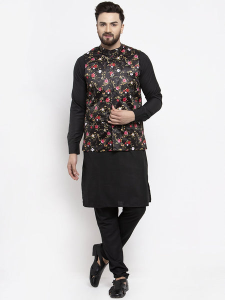 Black Indo Kurta Set with Embroidered Nehru Jacket | Kurta Jacket | Men –  Laromani