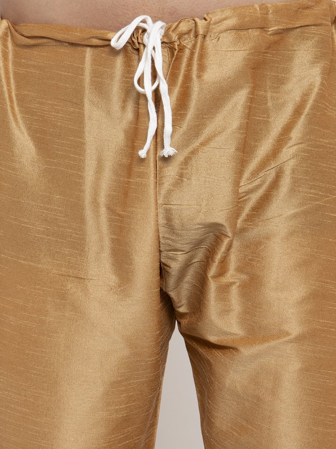 Men's Solid Dupion Kurta Pajama with Woven Jacqaurd Waistcoat ( JOKP WC 4063Golden-G ) - Virat Fashions