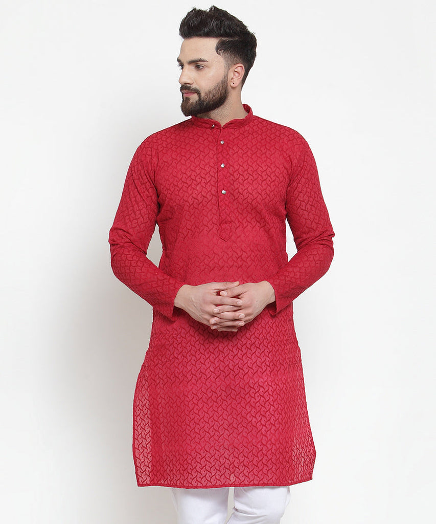 Men's Maroon Chikan Kurta Only ( Ko 561 Maroon )